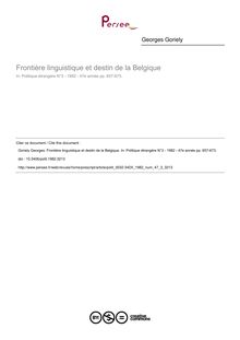 Frontière linguistique et destin de la Belgique - article ; n°3 ; vol.47, pg 657-673