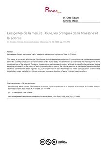 Les gestes de la mesure. Joule, les pratiques de la brasserie et la science - article ; n°4 ; vol.53, pg 745-774