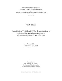 Quantitative trait loci (QTL) determination of grain quality traits in durum wheat (Triticum turgidum L. Var. Durum)