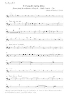 Partition basse enregistrement  1, Versos del sexto tono, Keyboard instrument