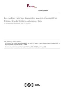 Les modèles nationaux d adaptation aux défis d une épidémie : France, Grande-Bretagne, Allemagne, Italie - article ; n°1 ; vol.41, pg 5-36