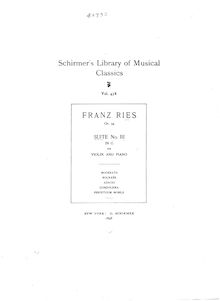 Partition complète,  No.3 pour violon, G major, Ries, Franz