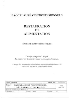 Mathématiques 2007 Bac Pro - Restauration