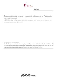 Des promesses à la crise : économie politique de la Papouasie-Nouvelle-Guinée - article ; n°149 ; vol.38, pg 139-156
