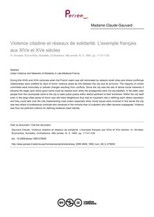 Violence citadine et réseaux de solidarité. L exemple français aux XIVe et XVe siècles - article ; n°5 ; vol.48, pg 1113-1126
