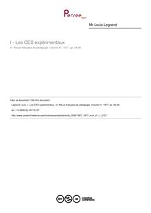 I - Les CES expérimentaux - article ; n°1 ; vol.41, pg 44-48