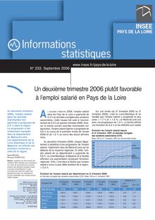 Un deuxième trimestre 2006 plutôt favorable à l emploi salarié en Pays de la Loire