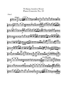 Partition hautbois 1, 2, Piano Concerto No.10, Concerto for Two Pianos par Wolfgang Amadeus Mozart