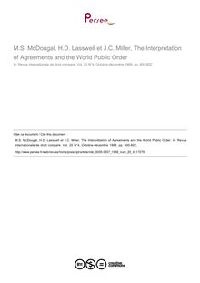 M.S. McDougal, H.D. Lasswell et J.C. Miller, The Interprétation of Agreements and the World Public Order - note biblio ; n°4 ; vol.20, pg 800-802