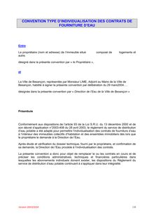 CONVENTION TYPE D'INDIVIDUALISATION DES CONTRATS DE FOURNITURE D'EAU