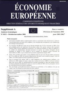 Économie européenne. Supplément A Analyses économiques N° 10/11 - Octobre/novembre 2001
