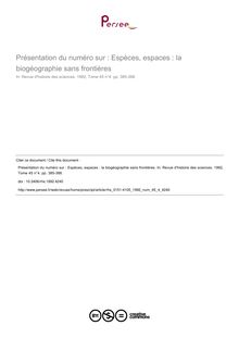 Présentation du numéro sur : Espèces, espaces : la biogéographie sans frontières - article ; n°4 ; vol.45, pg 385-388