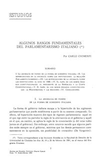 Algunos rasgos fundamentales del parlamentarismo italiano