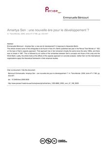 Amartya Sen : une nouvelle ère pour le développement ? - article ; n°186 ; vol.47, pg 433-447