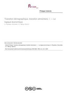 Transition démographique, transition alimentaire. I. — La logique économique - article ; n°3 ; vol.44, pg 583-612