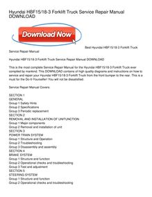 Hyundai HBF15_18-3 Forklift Truck Service Repair Manual DOWNLOAD