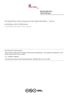 Comparaison des processus de régionalisation : revue analytique de la littérature - article ; n°155 ; vol.39, pg 505-528