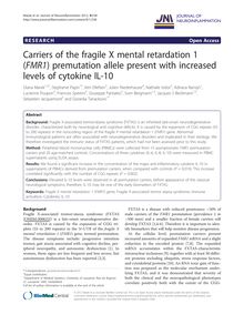 Carriers of the fragile X mental retardation 1 (FMR1) premutation allele present with increased levels of cytokine IL-10