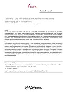 La norme : une convention structurant les interrelations technologiques et industrielles - article ; n°1 ; vol.75, pg 27-43