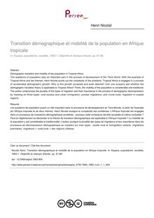 Transition démographique et mobilité de la population en Afrique tropicale - article ; n°1 ; vol.1, pg 61-66