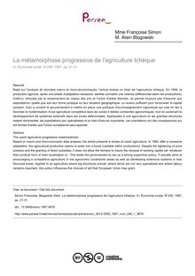 La métamorphose progressive de l agriculture tchèque - article ; n°1 ; vol.240, pg 21-31