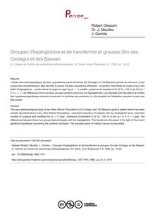Groupes d haptoglobine et de transferrine et groupes Gm des Coniagui et des Bassari. - article ; n°1 ; vol.8, pg 19-22