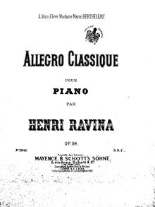 Partition de piano, Allegro Classique, Ravina, Jean Henri