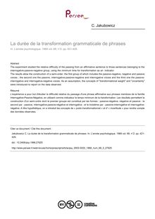 La durée de la transformation grammaticale de phrases - article ; n°2 ; vol.68, pg 421-429