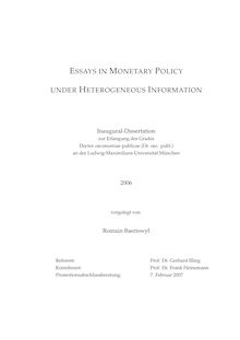 Essays in monetary policy under heterogeneous information [Elektronische Ressource] / vorgelegt von Romain Baeriswyl
