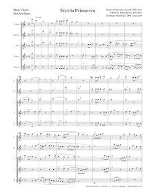 Partition , Ecco la Primavera (SSAAA flûtes), madrigaux pour 5 voix
