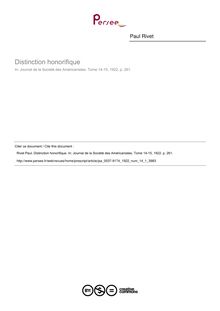 Distinction honorifique  ; n°1 ; vol.14, pg 261-261