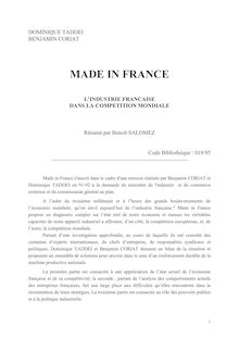 Made in France - l industrie française dans la compétition mondiale