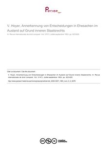 Hoyer, Annerkennung von Entscheidungen in Ehesachen im Ausland auf Grund inneren Staatsrechts - note biblio ; n°3 ; vol.5, pg 623-625