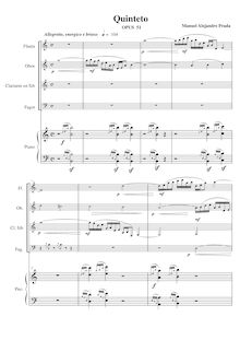 Partition , (Score), quintette pour Piano et vents, Quinteto de viento con piano par Manuel Alejandre Prada