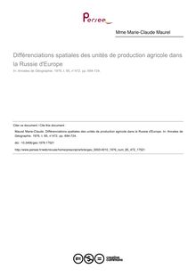 Différenciations spatiales des unités de production agricole dans la Russie d Europe - article ; n°472 ; vol.85, pg 694-724