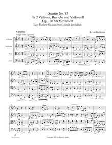 Partition , Cavatina: Adagio molto espressivo, corde quatuor No.13, Op.130