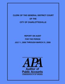 Clerk of the General District Court and the associated Magistrates for the City of Charlottesville report