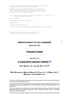Transactions of the American Society of Civil Engineers, Vol. LXX, Dec. 1910 - A Concrete Water Tower, Paper No. 1173