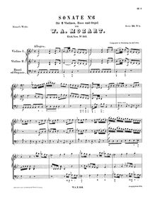 Partition complète, église Sonata No.6, B♭ major, Mozart, Wolfgang Amadeus par Wolfgang Amadeus Mozart