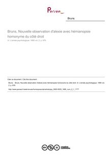 Bruns, Nouvelle observation d alexie avec hémianopsie homonyme du côté droit - compte-rendu ; n°1 ; vol.2, pg 876-876