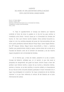 Acto de investidura de Juan Antonio Carrillo Salcedo como Doctor Honoris Causa por la Universidad de Córdoba: laudatio