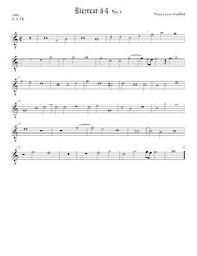 Partition ténor viole de gambe 1 (octave aigu clef), Intavolature de lauto, madrigali e ricercare par Vincenzo Galilei