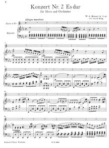 Partition de piano, cor Concerto, Horn Concerto No.2, E♭ major