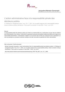 L action administrative face à la responsabilité pénale des décideurs publics - article ; n°1 ; vol.19, pg 43-57
