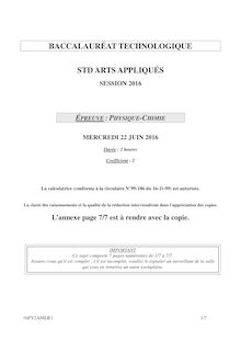 Bac 2016 STD2A physique chimie