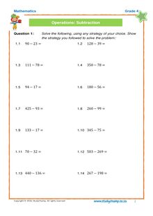 Grade 4 Maths Worksheet: Subtraction And Number Lines