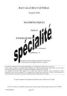 Sujet du bac S 2010: Mathématique Spécialité
