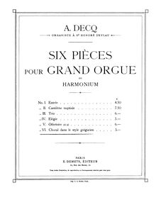 Partition , choral dans le style grégorien, 6 Pièces pour Grand Orgue