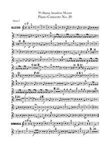 Partition cor 1, 2 (en D, B♭), Piano Concerto No.20, D minor, Mozart, Wolfgang Amadeus