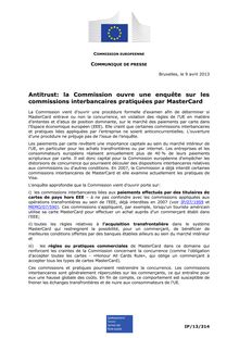 Antitrust: la Commission ouvre une enquête sur les commissions interbancaires pratiquées par MasterCard